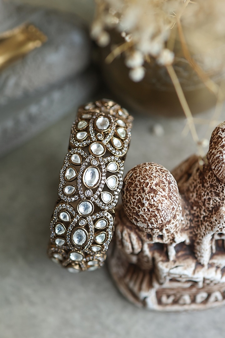 Gold Plated Kundan Polki & Cubic Zirconia Bangle by Paisley Pop at Pernia's Pop Up Shop