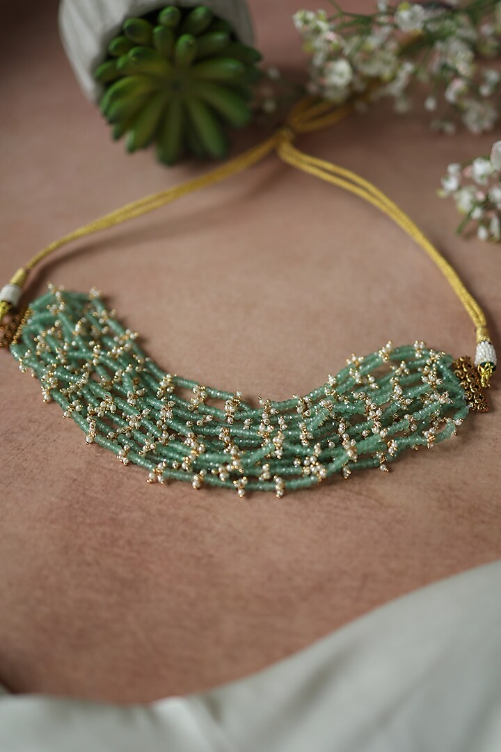 Gold Plated Mint Fluorite & Pearl Choker Necklace by Paisley Pop at Pernia's Pop Up Shop