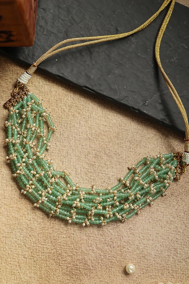 Gold Plated Mint Fluorite & Pearl Choker Necklace by Paisley Pop at Pernia's Pop Up Shop