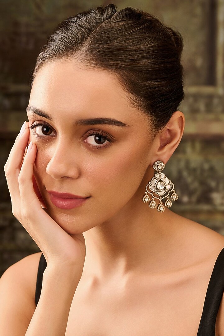 Gold Plated Kundan Polki & Mother Of Pearl Earrings by Paisley Pop at Pernia's Pop Up Shop