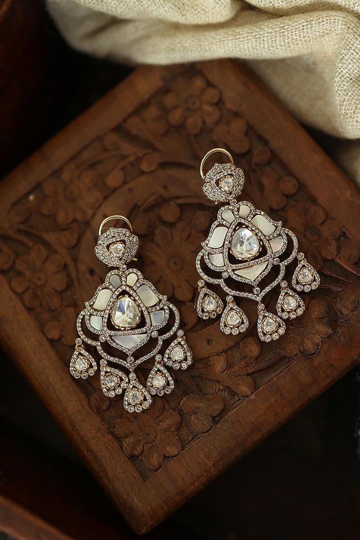 Gold Plated Kundan Polki & Mother Of Pearl Earrings by Paisley Pop at Pernia's Pop Up Shop