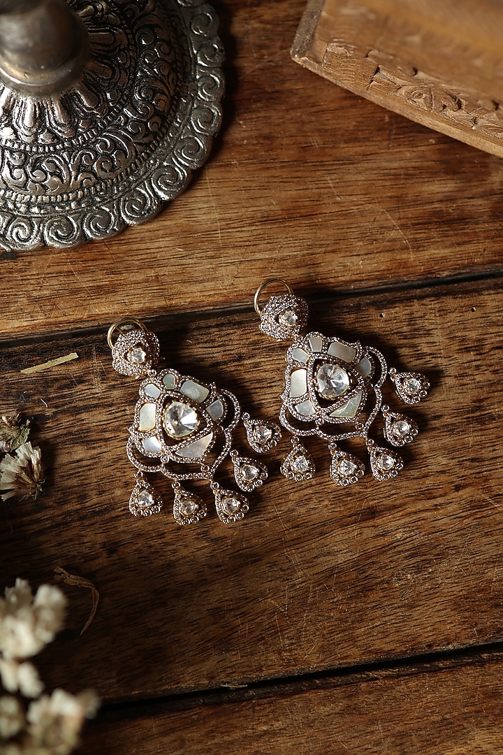 Gold Plated Kundan Polki & Mother Of Pearl Earrings by Paisley Pop at Pernia's Pop Up Shop