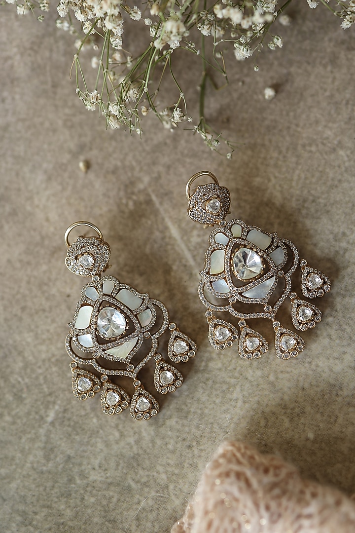 Gold Plated Kundan Polki & Mother Of Pearl Earrings by Paisley Pop at Pernia's Pop Up Shop