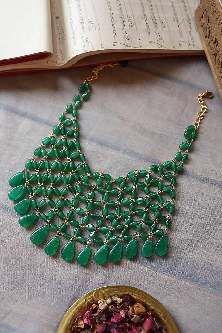 Gold Plated Kundan Polki & Jade Green Stone Necklace by Paisley Pop at Pernia's Pop Up Shop