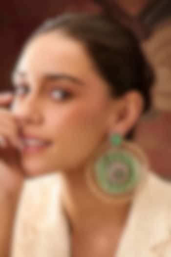 Gold Plated Mint Fluorite Stone & Kundan Polki Earrings by Paisley Pop at Pernia's Pop Up Shop