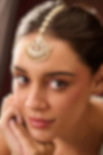 Gold Plated Kundan Polki & Pearl Maangtikka by Paisley Pop at Pernia's Pop Up Shop