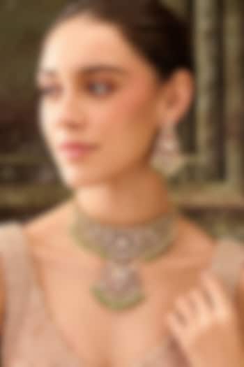 Gold Plated Kundan Polki & Mint Onyx Necklace Set by Paisley Pop at Pernia's Pop Up Shop