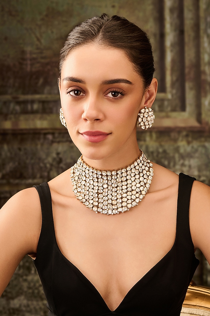 Gold Plated Kundan Polki Necklace Set by Paisley Pop at Pernia's Pop Up Shop
