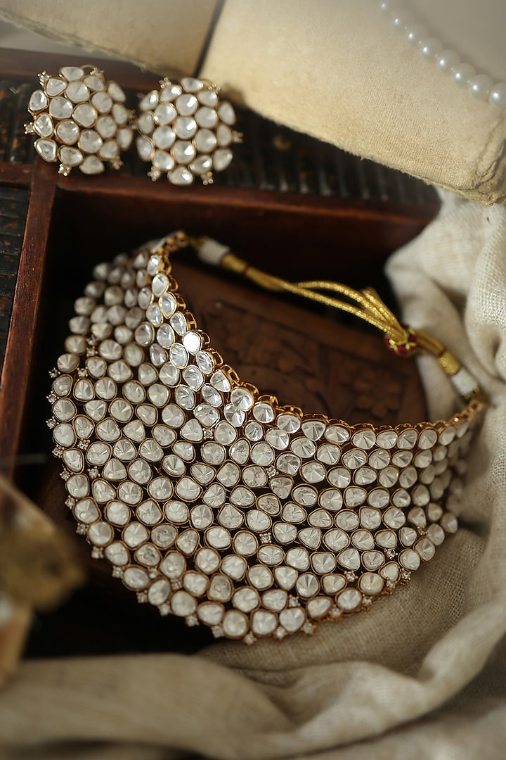 Gold Plated Kundan Polki Necklace Set by Paisley Pop at Pernia's Pop Up Shop