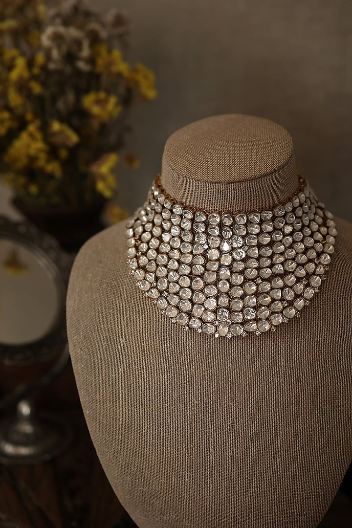 Gold Plated Kundan Polki Necklace Set by Paisley Pop at Pernia's Pop Up Shop