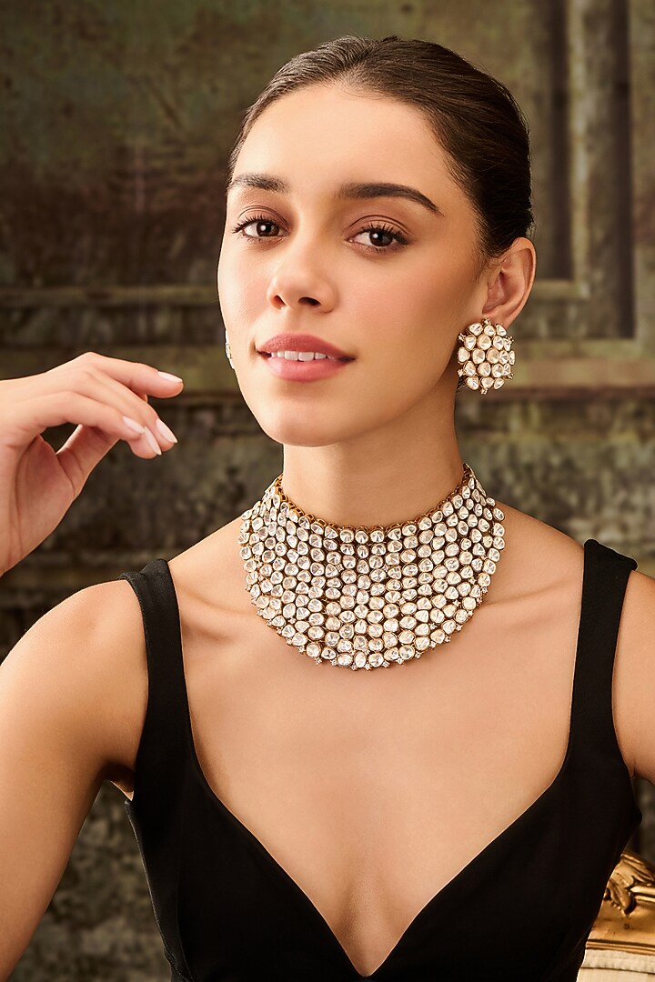 Gold Plated Kundan Polki Necklace Set by Paisley Pop at Pernia's Pop Up Shop