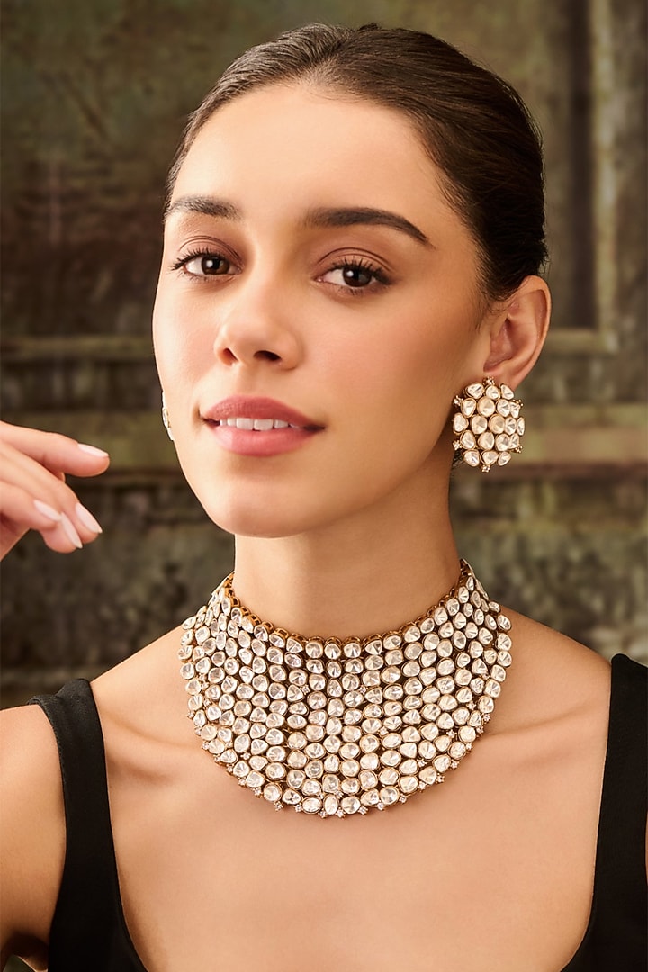 Gold Plated Kundan Polki Necklace Set by Paisley Pop at Pernia's Pop Up Shop