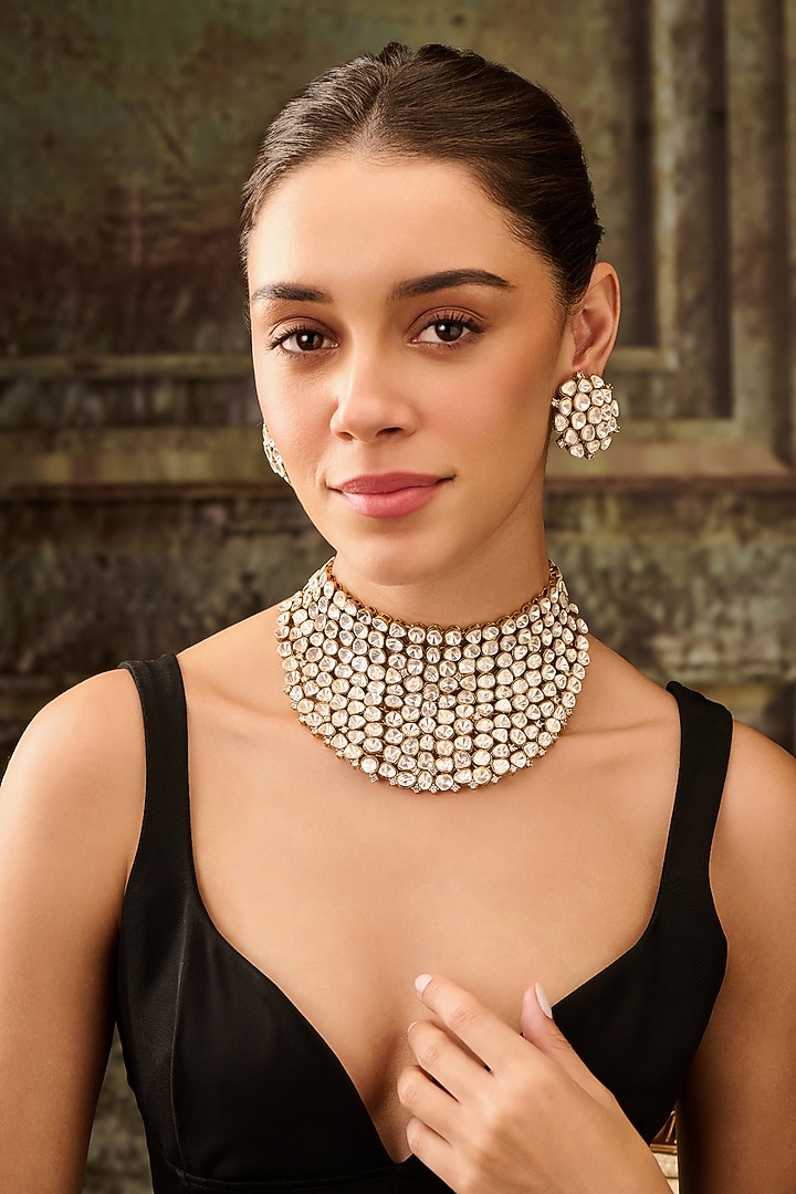 Gold Plated Kundan Polki Necklace Set by Paisley Pop at Pernia's Pop Up Shop