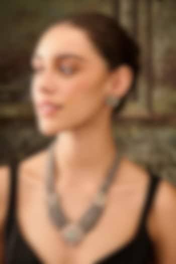 Gold Plated Kundan Polki & Grey Hydro Stone Necklace Set by Paisley Pop at Pernia's Pop Up Shop