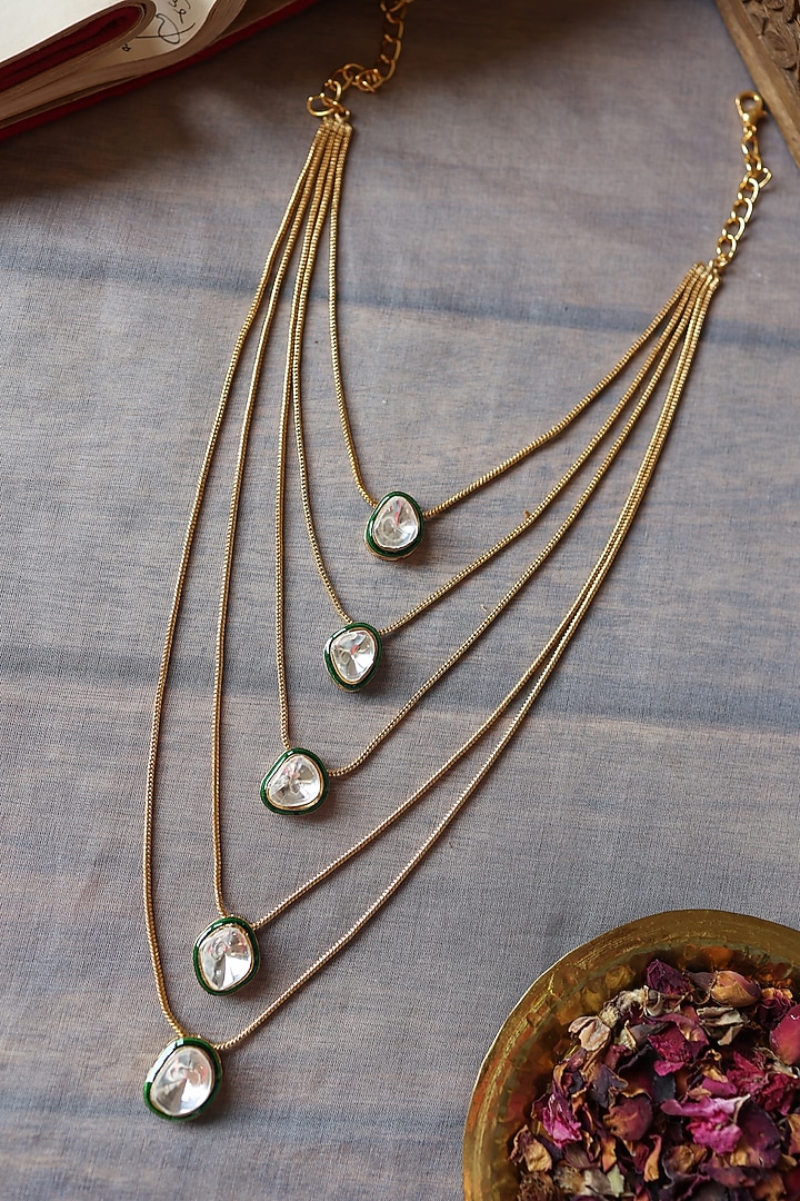 Gold Plated Kundan Polki Enameled Layered Necklace by Paisley Pop at Pernia's Pop Up Shop