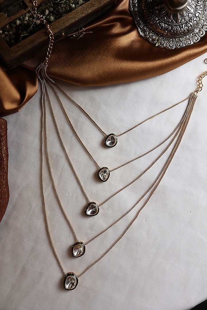 Gold Plated Kundan Polki Enameled Layered Necklace by Paisley Pop at Pernia's Pop Up Shop