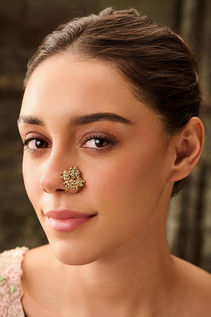 Gold Plated Kundan Polki Floral Nose Pin by Paisley Pop at Pernia's Pop Up Shop