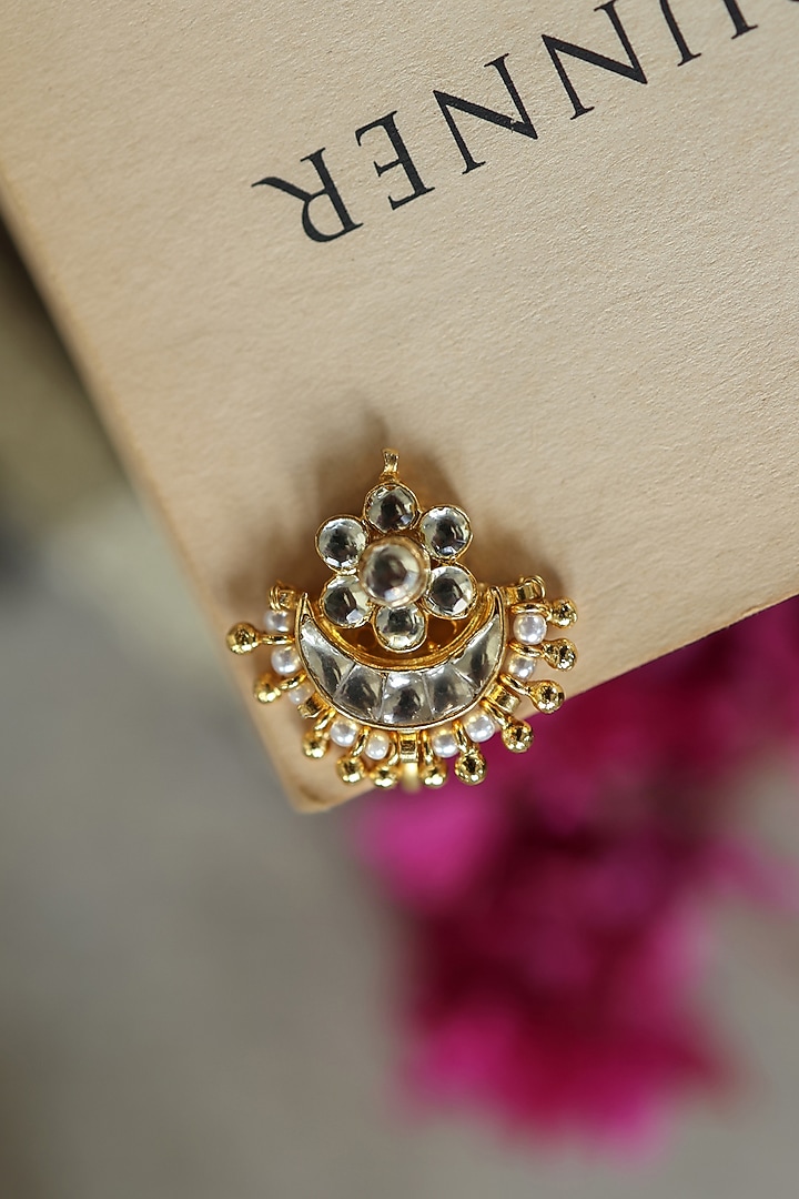 Gold Plated Kundan Polki Floral Nose Pin by Paisley Pop at Pernia's Pop Up Shop