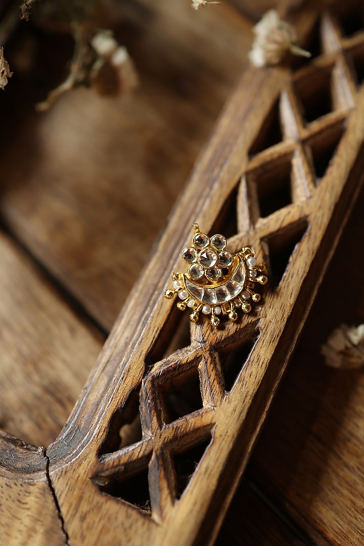 Gold Plated Kundan Polki Floral Nose Pin by Paisley Pop at Pernia's Pop Up Shop