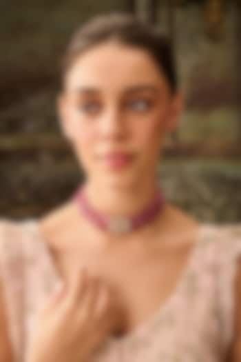 Gold Plated Kundan Polki & Pink Natural Stone Necklace by Paisley Pop at Pernia's Pop Up Shop
