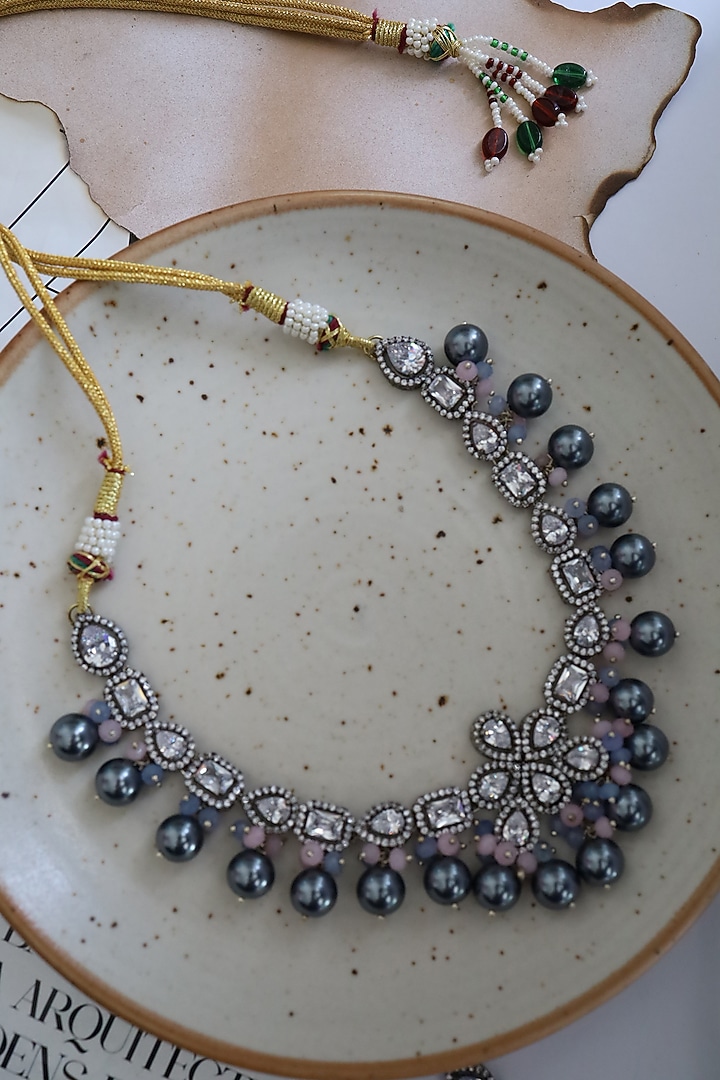 Rhodium Finish Faux Diamond Necklace Set by Paisley Pop at Pernia's Pop Up Shop