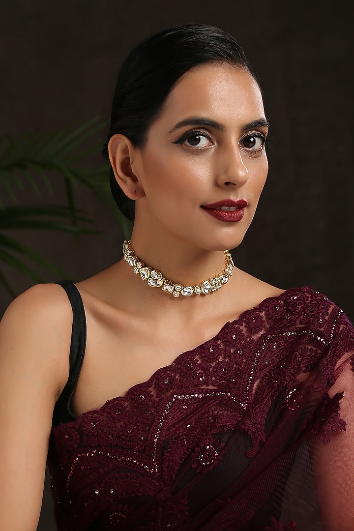 Gold Finish Choker Necklace With Kundan by Paisley Pop at Pernia's Pop Up Shop