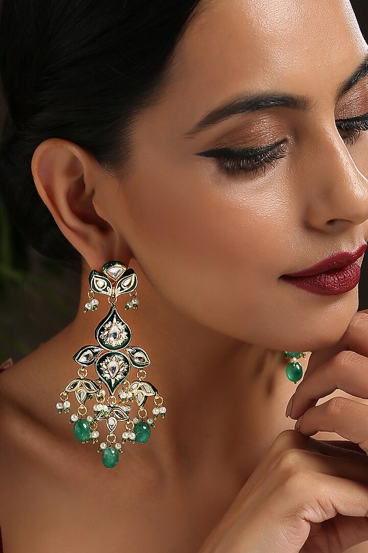 Gold Finish Hand-Painted Meenakari Necklace Set by Paisley Pop at Pernia's Pop Up Shop