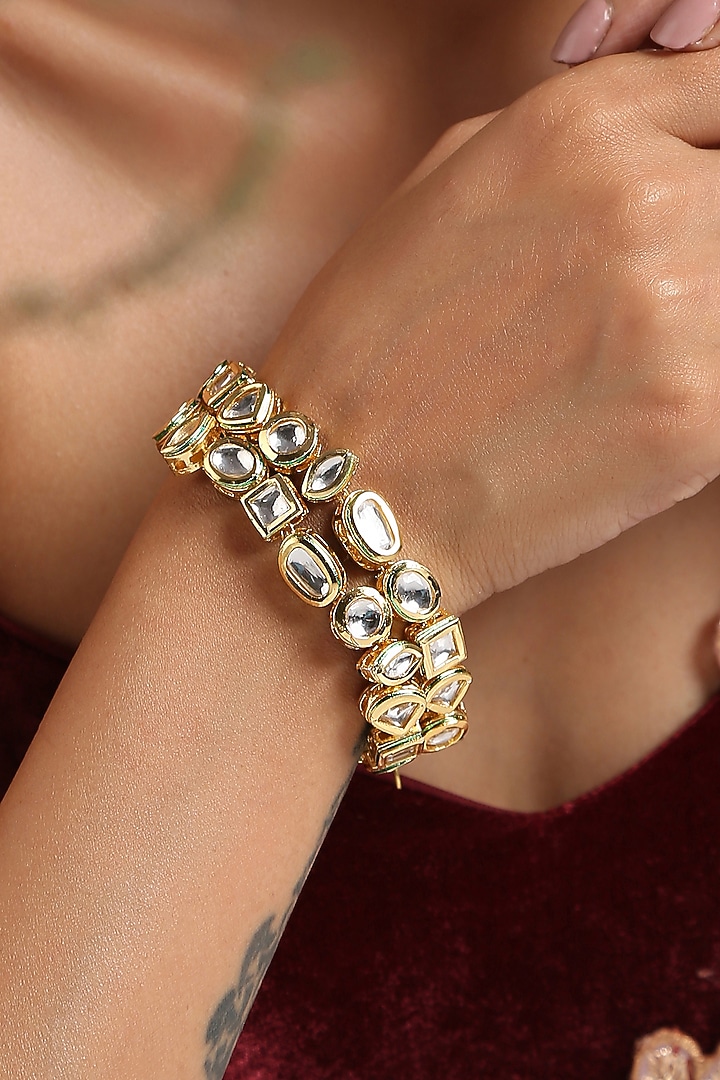 Gold Finish Kundan Polki Bracelet by Paisley Pop at Pernia's Pop Up Shop