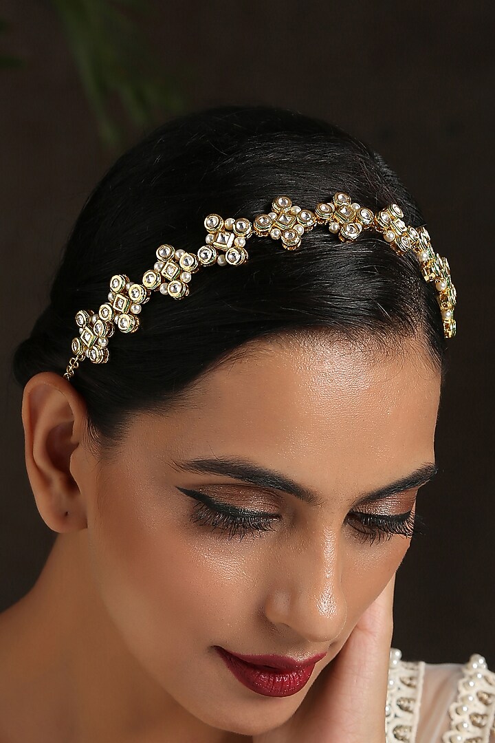 Gold Finish Shell Pearl Matha Patti by Paisley Pop at Pernia's Pop Up Shop