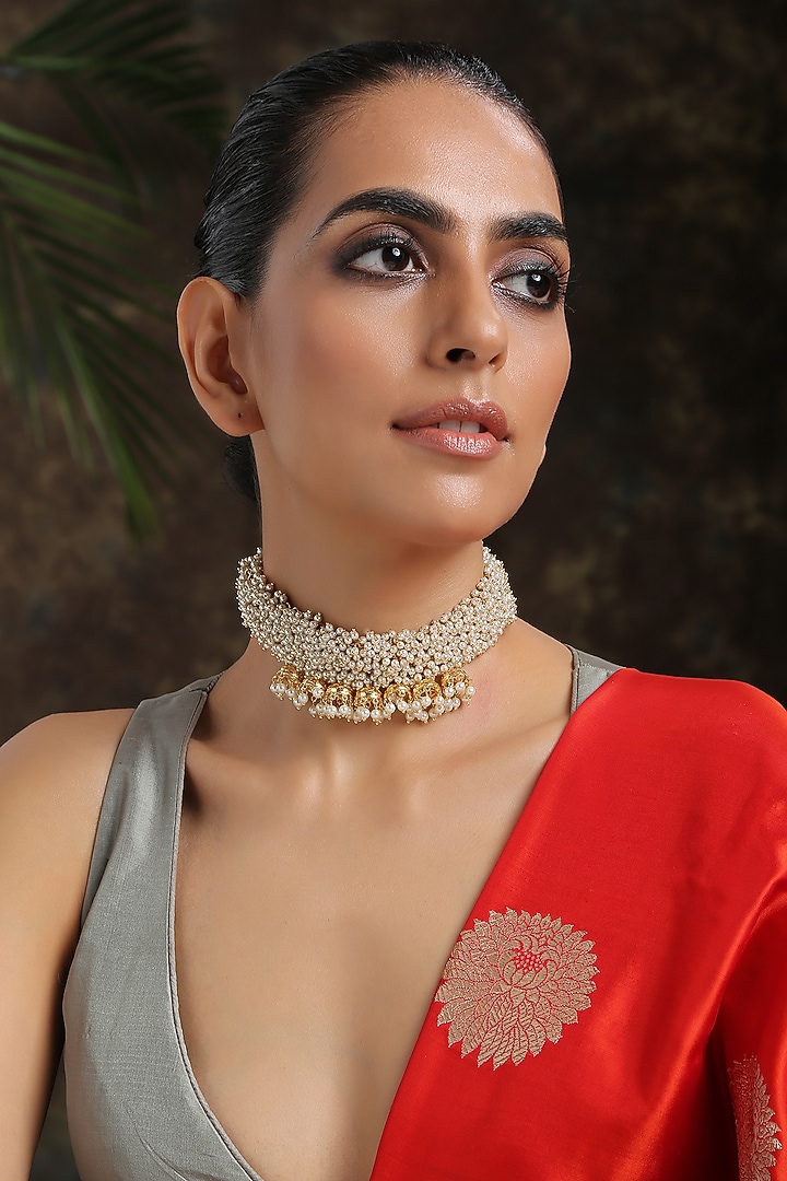 Gold Finish Pearls Choker Necklace by Paisley Pop at Pernia's Pop Up Shop