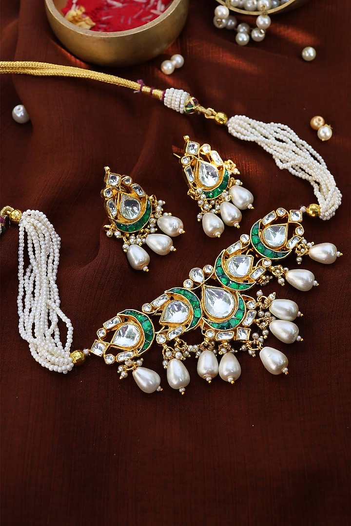Gold Plated Shell Pearl Choker Necklace Set by Paisley Pop at Pernia's Pop Up Shop