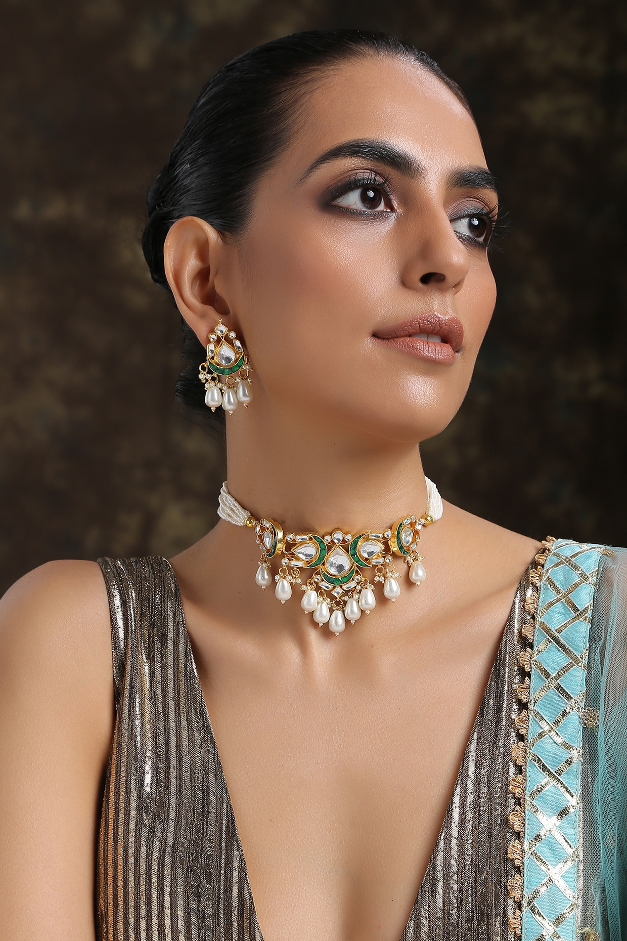 Gold Plated Shell Pearl Choker Necklace Set by Paisley Pop