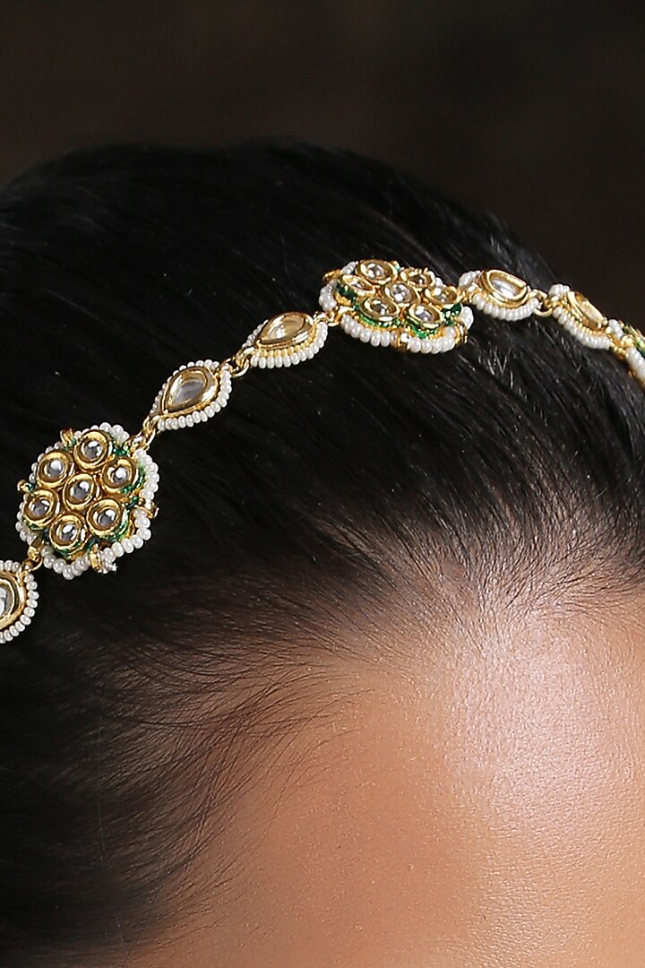 Gold Finish Kundan Polki Matha Patti by Paisley Pop at Pernia's Pop Up Shop