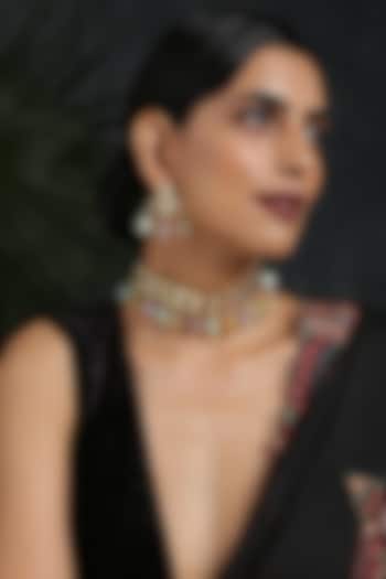 Gold Finish Emerald Choker Necklace Set by Paisley Pop at Pernia's Pop Up Shop