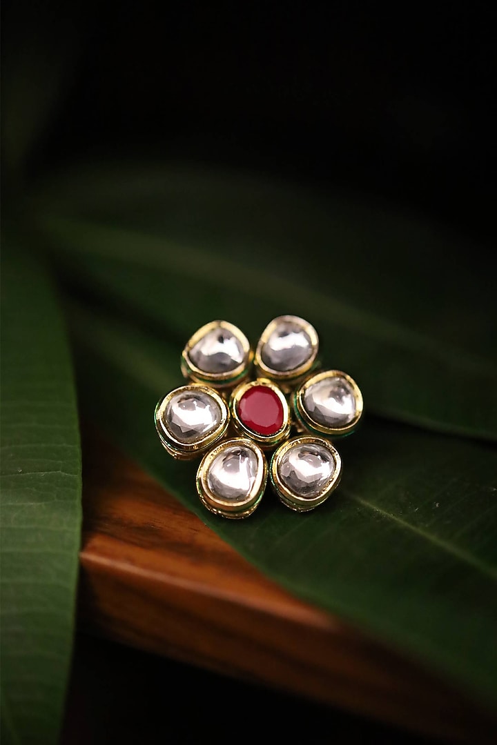 Gold Plated Kundan Polki Cocktail Ring by Paisley Pop at Pernia's Pop Up Shop