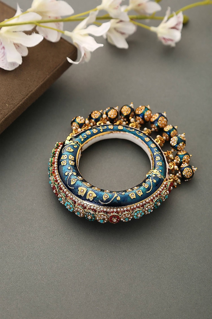 Gold Finish Meenakari Bangle by Paisley Pop at Pernia's Pop Up Shop
