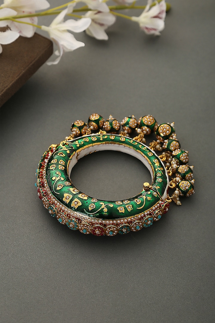 Gold Finish Hand Painted Meenakari Bangle by Paisley Pop at Pernia's Pop Up Shop