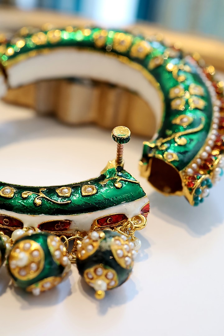 Gold Finish Hand Painted Meenakari Bangle by Paisley Pop at Pernia's Pop Up Shop