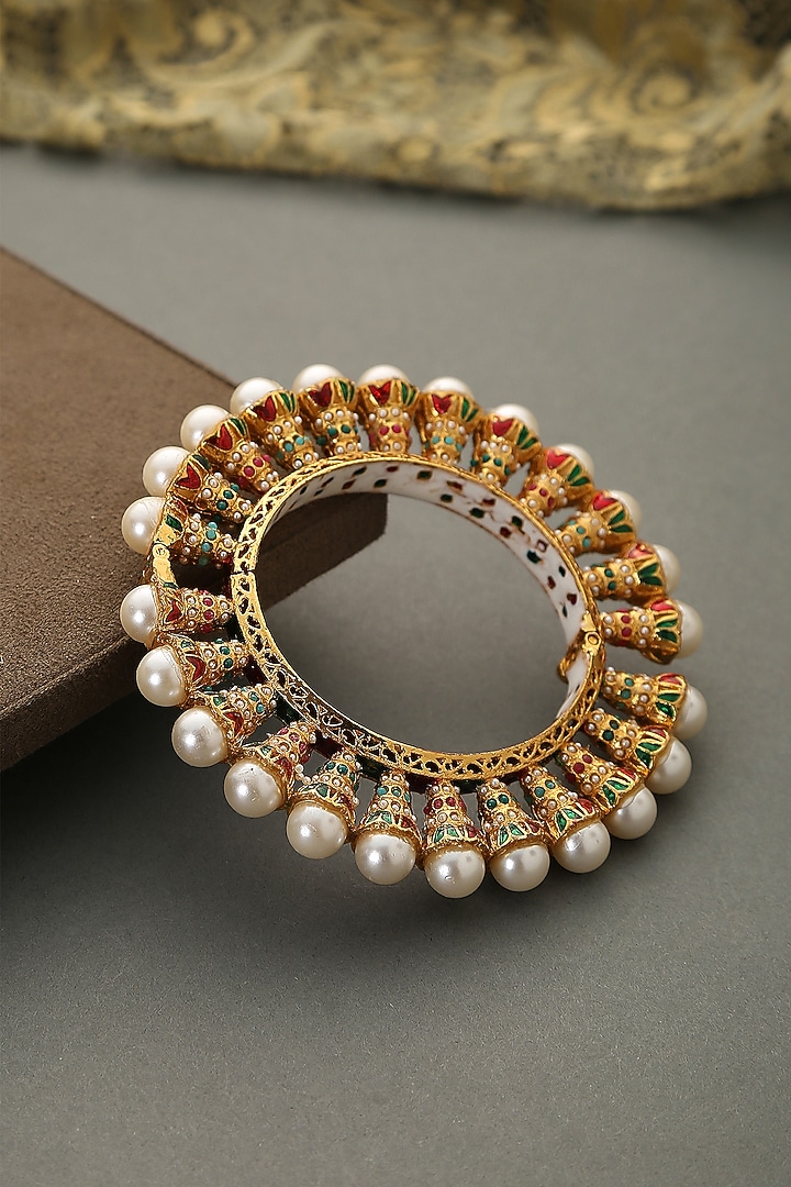 Gold Finish Meenakari Bangle by Paisley Pop at Pernia's Pop Up Shop