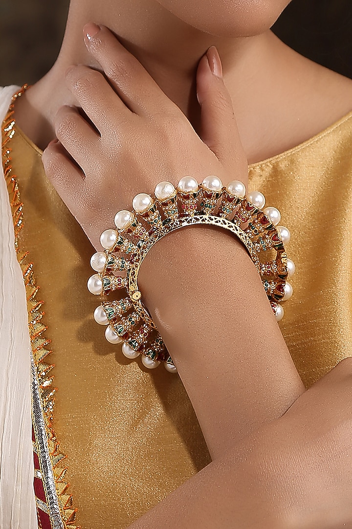 Gold Finish Meenakari Bangle by Paisley Pop at Pernia's Pop Up Shop