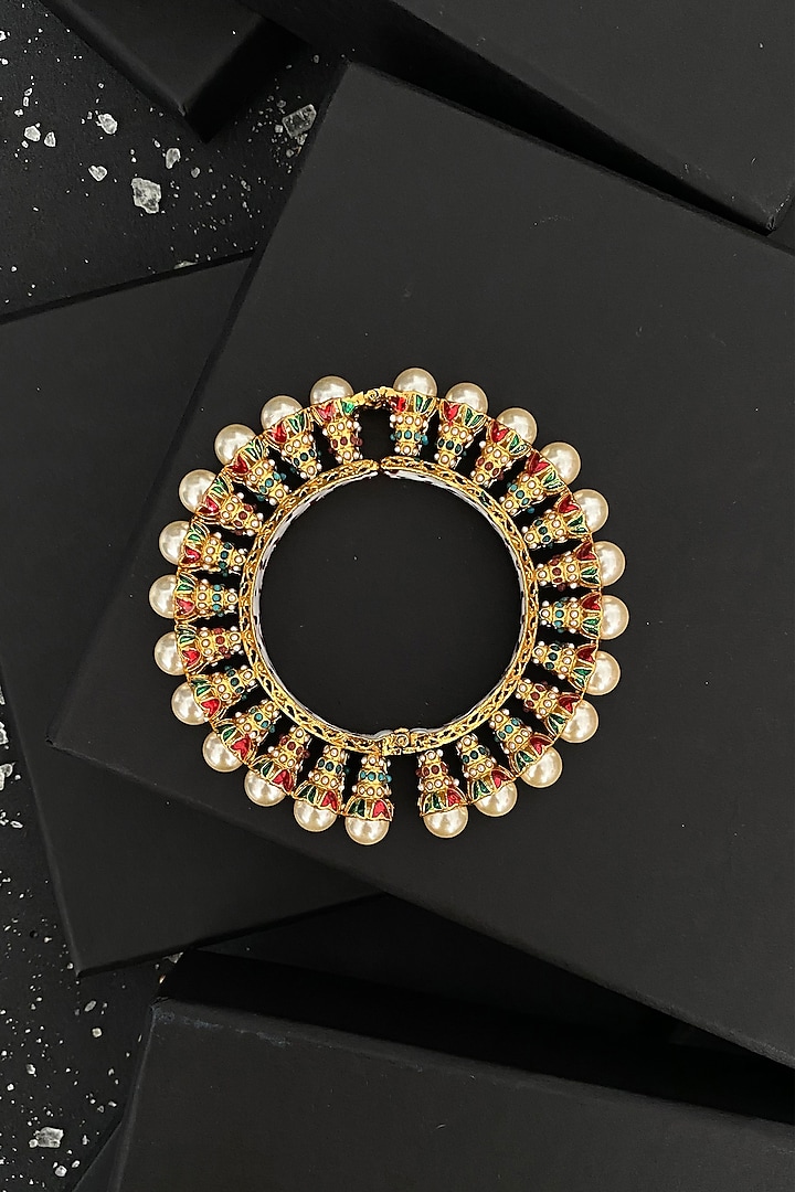 Gold Finish Meenakari Bangle by Paisley Pop at Pernia's Pop Up Shop