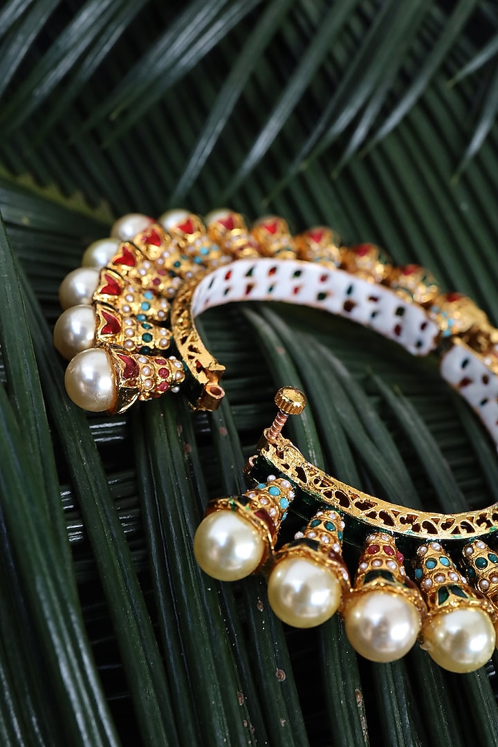 Gold Finish Meenakari Bangle by Paisley Pop at Pernia's Pop Up Shop