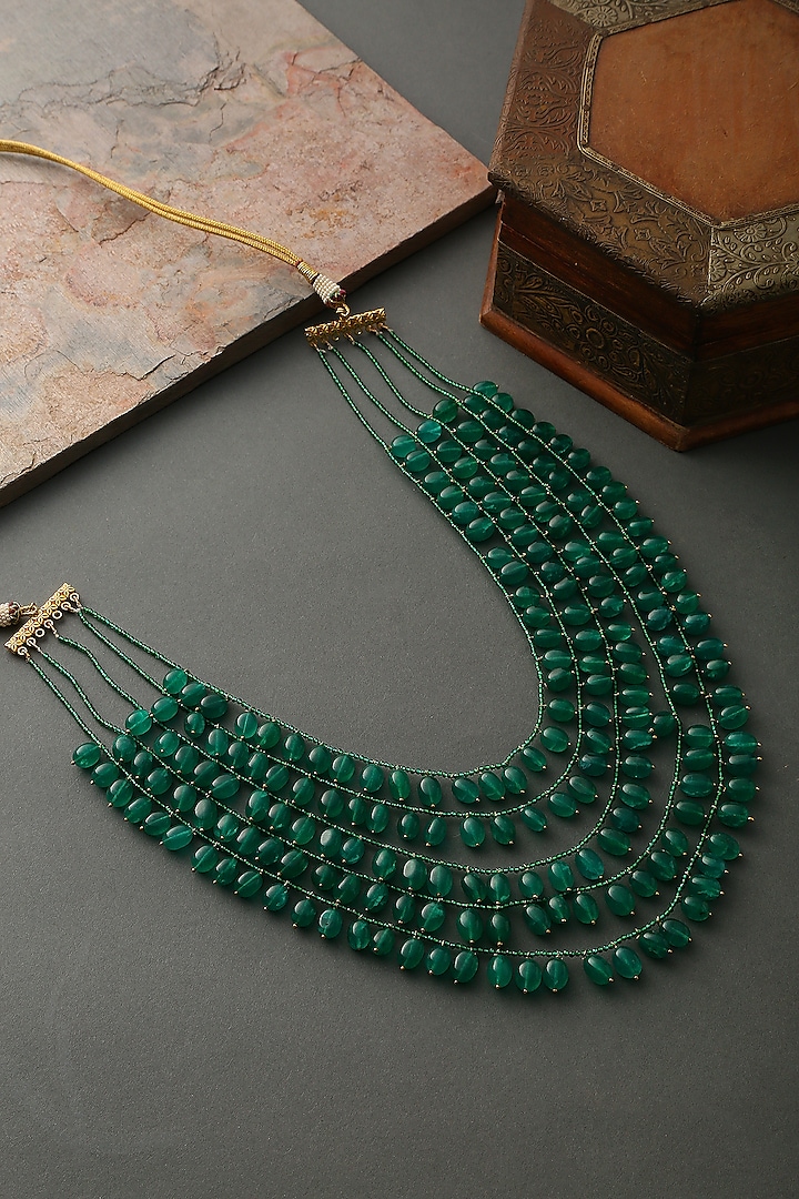 Gold Finish Kundan Multi-Layered Necklace by Paisley Pop at Pernia's Pop Up Shop