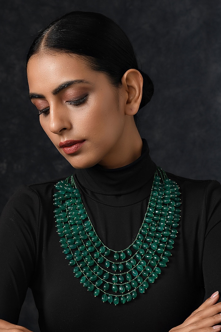Gold Finish Kundan Multi-Layered Necklace by Paisley Pop at Pernia's Pop Up Shop