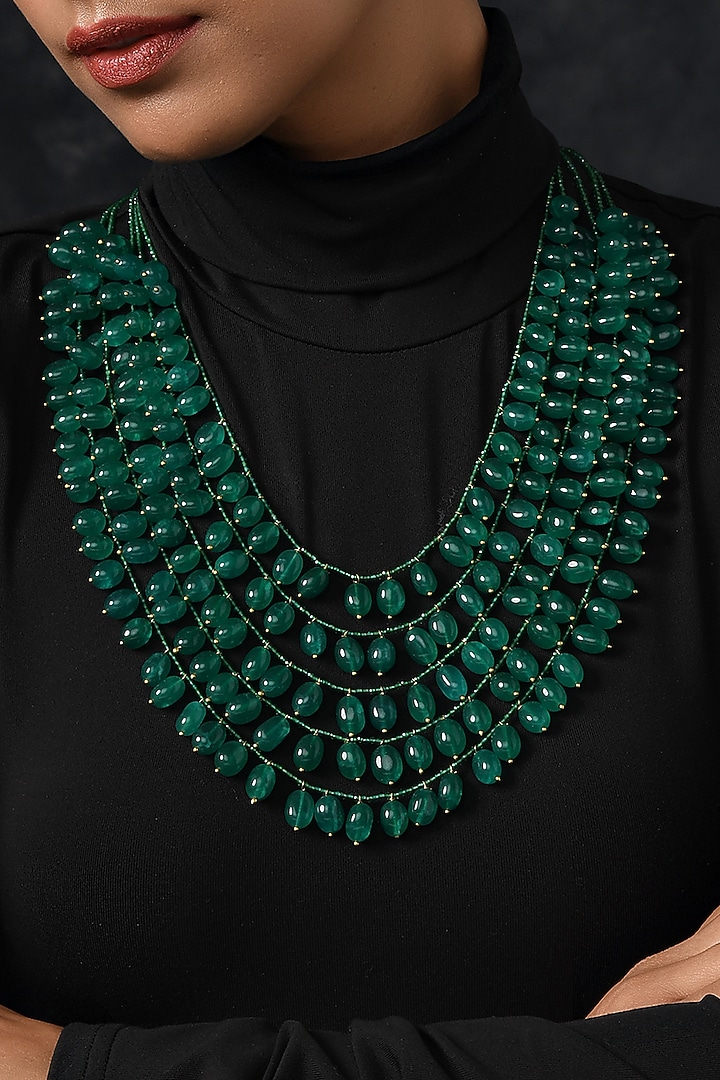 Gold Finish Kundan Multi-Layered Necklace by Paisley Pop at Pernia's Pop Up Shop