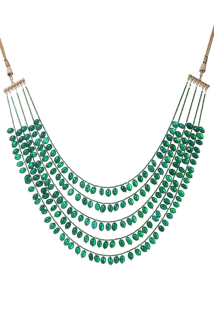 Gold Finish Kundan Multi-Layered Necklace by Paisley Pop at Pernia's Pop Up Shop