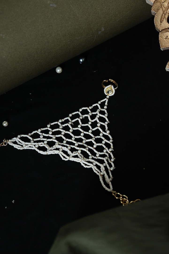 Gold Plated Kundan Polki & Seed Pearl Hathphool by Paisley Pop at Pernia's Pop Up Shop