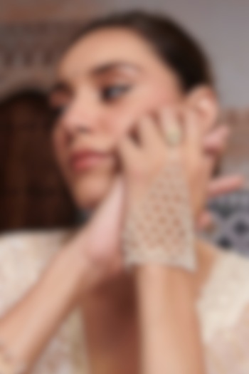 Gold Plated Kundan Polki & Seed Pearl Hathphool by Paisley Pop at Pernia's Pop Up Shop