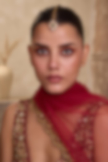 Gold Finish Kundan Polki & Oval Green Stone Maangtikka by Paisley Pop at Pernia's Pop Up Shop