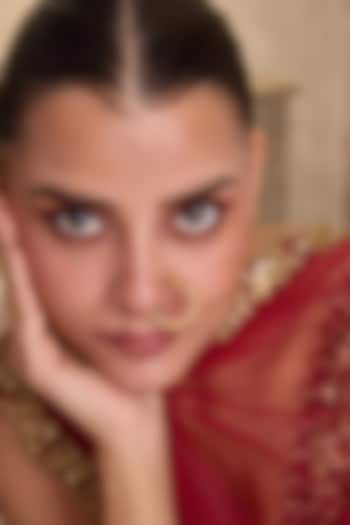 Gold Finish Kundan Polki & Red Stone Nose Pin by Paisley Pop at Pernia's Pop Up Shop